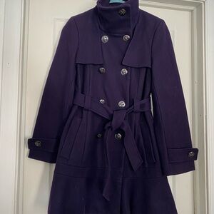 Calvin Klein Wool Women’s Small Peacoat Purple Button Up Luxury Designer Winter